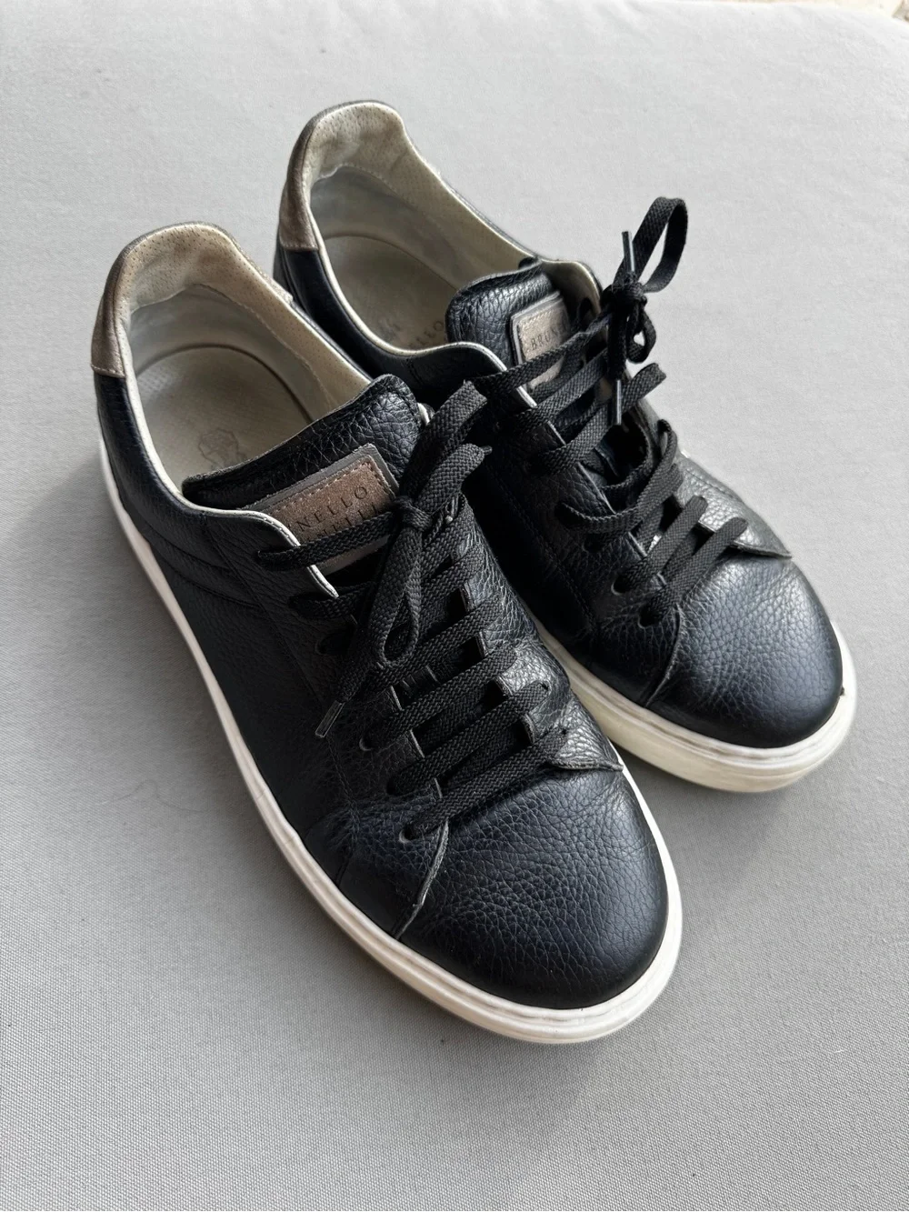 Brunello Cucinelli Leather Sneakers Size 41 Black White Made in Italy
